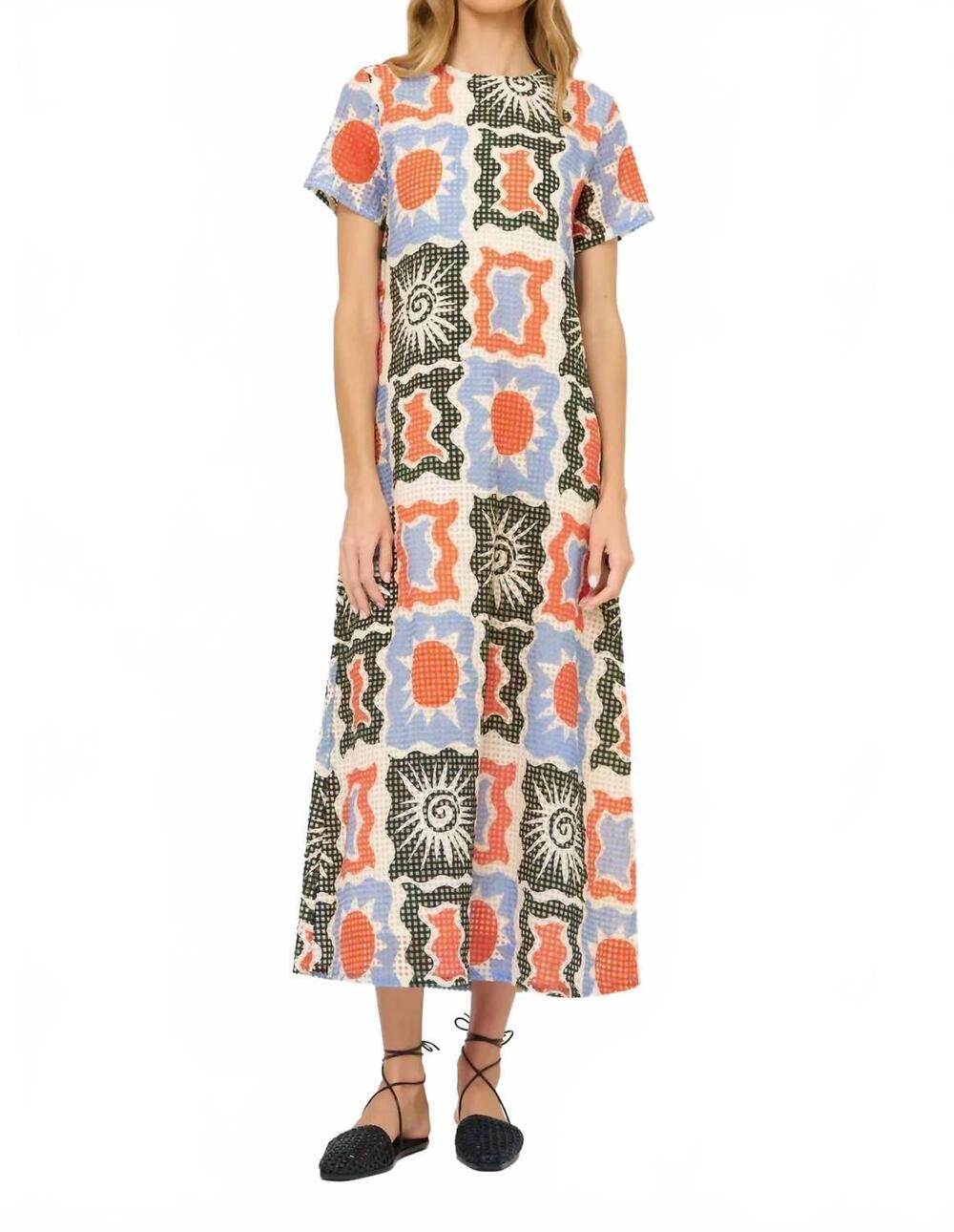NEW OLIPHANT short sleeve shift maxi dress in helios blue